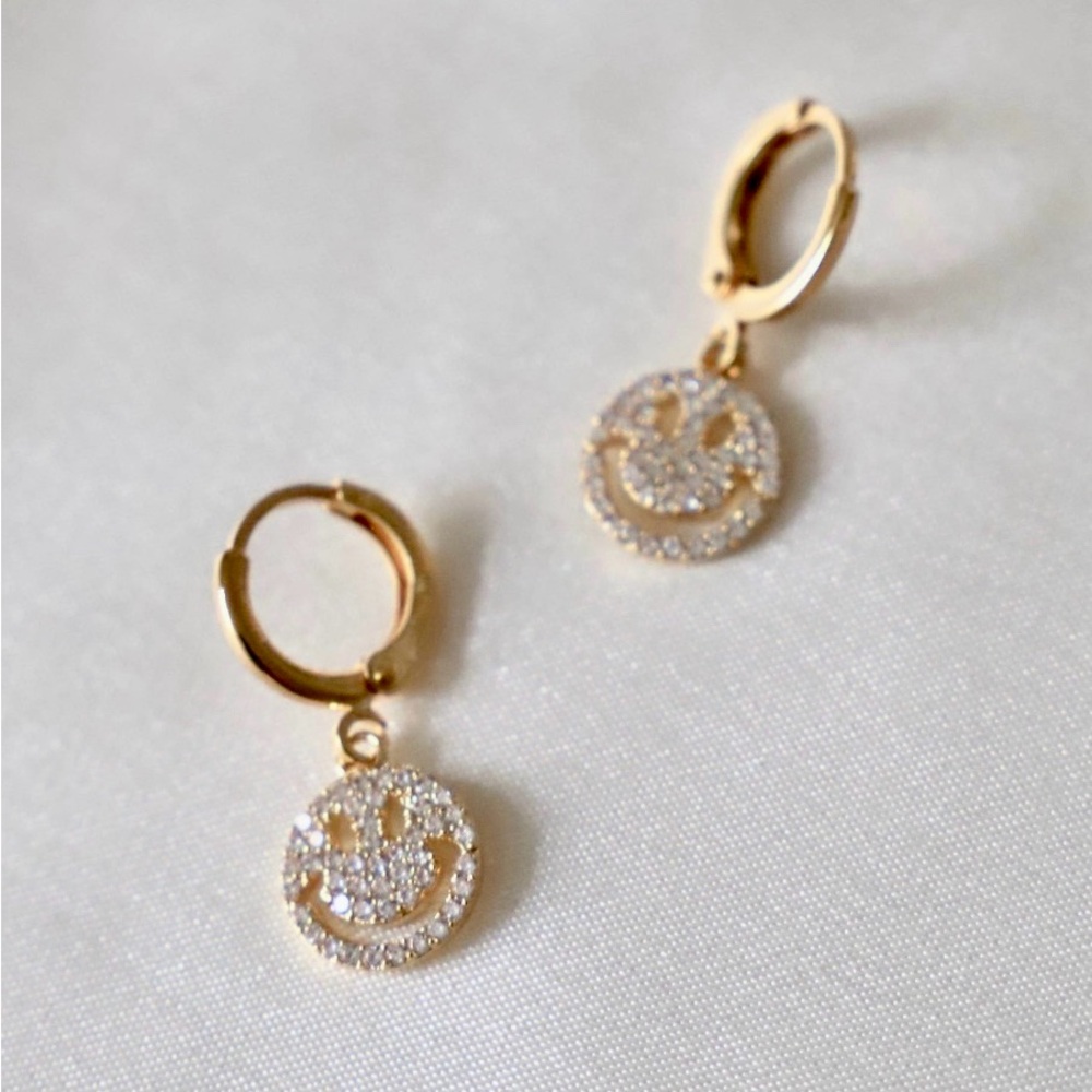 Gold Smiley Face Hoop Earrings